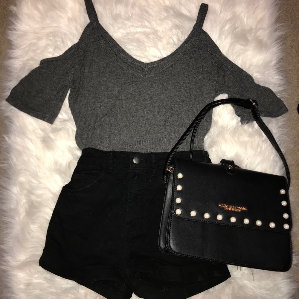Cold Shoulder Dark Grey Knitted Top